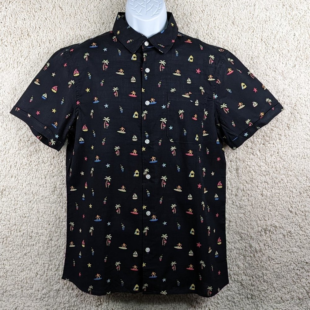D/STRUCT* Men's Short Sleeve Button Down Curved‎ Hem Chest Pocket~ Size Medium